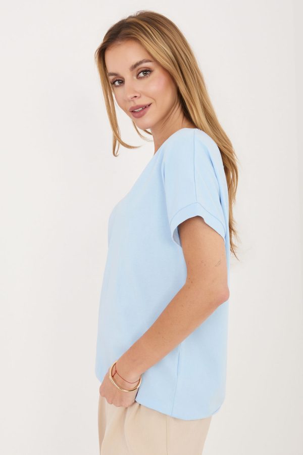 Blue Blouse in Women`s Blouses, Tunics with Cotton and Spandex