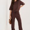 Brown Set in Pants, Trousers, Shorts with Spandex and Viscose