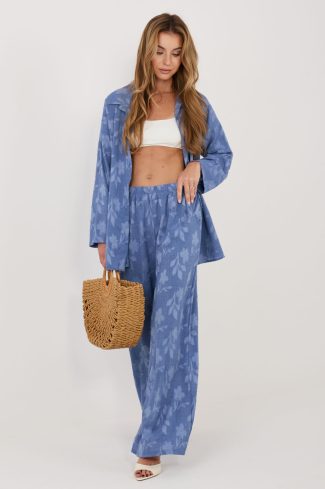 Blue Set in Pants, Trousers, Shorts with Spandex and Viscose