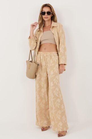 Beige Set in Pants, Trousers, Shorts with Spandex and Viscose