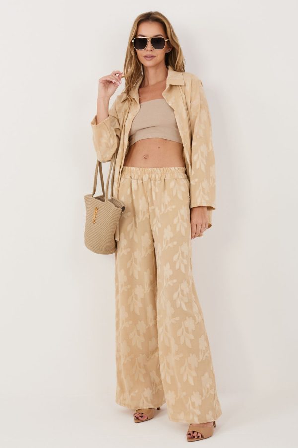 Beige Set in Pants, Trousers, Shorts with Spandex and Viscose