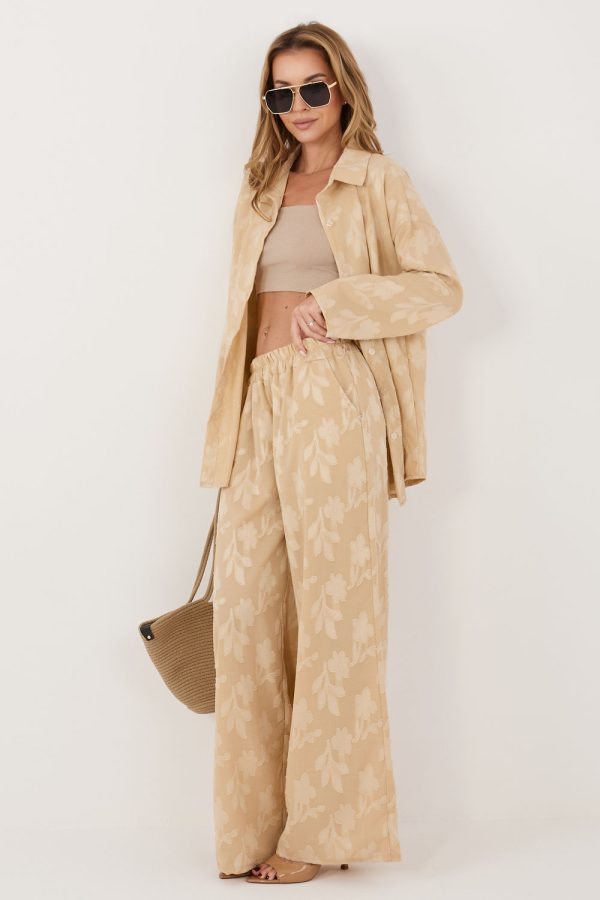 Beige Set in Pants, Trousers, Shorts with Spandex and Viscose