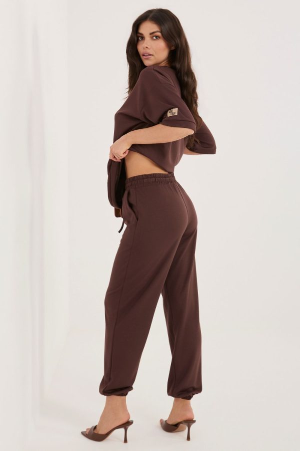 Brown Set in Pants, Trousers, Shorts with Spandex and Viscose