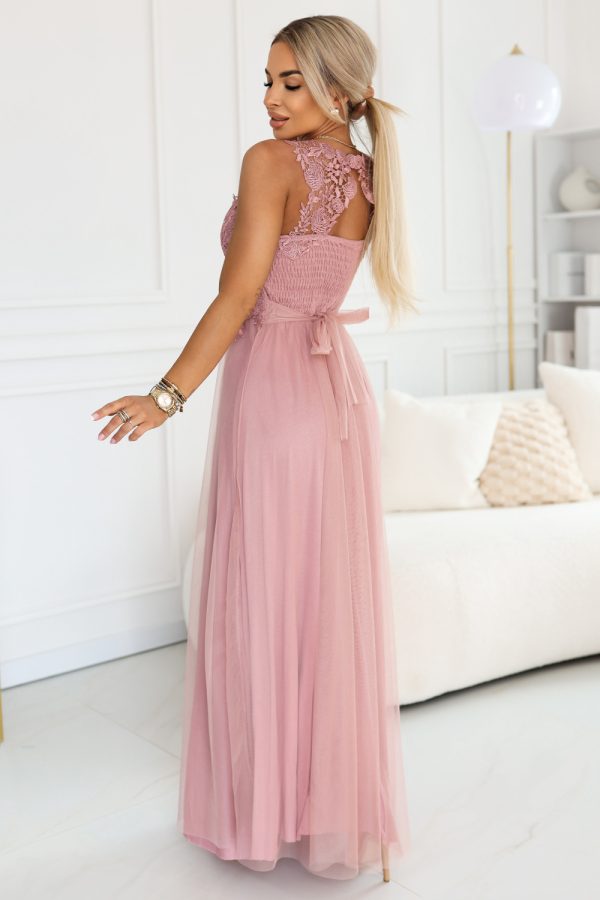 Pink Long Dress in Evening Dresses with Spandex, Polyester and Viscose