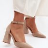 Beige Block Heel Pumps in High Heel Pumps with Fabric, Footbed and Heel Height