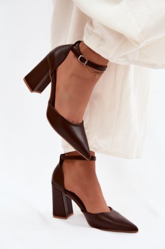Brown Block Heel Pumps in High Heel Pumps with Fabric, Footbed and Heel Height