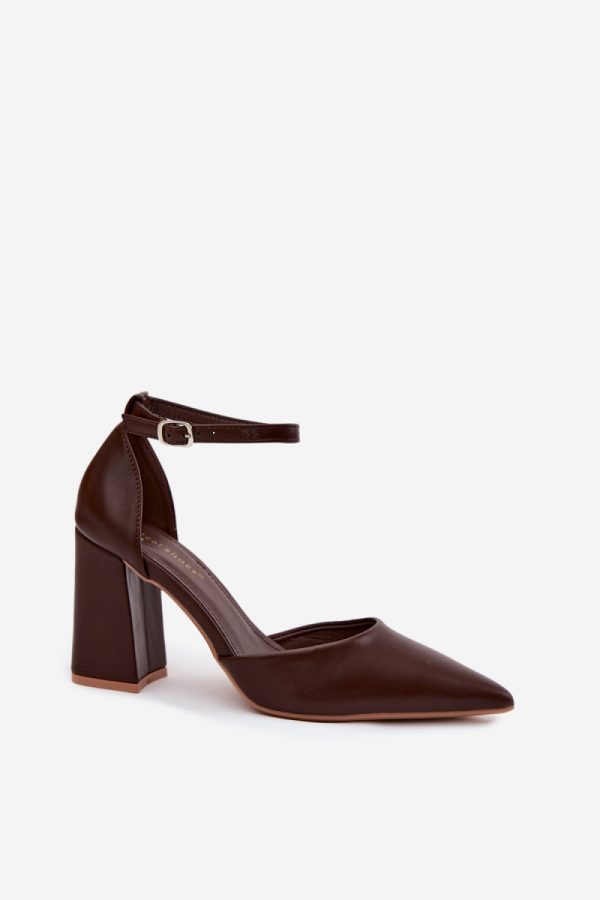 Brown Block Heel Pumps in High Heel Pumps with Fabric, Footbed and Heel Height