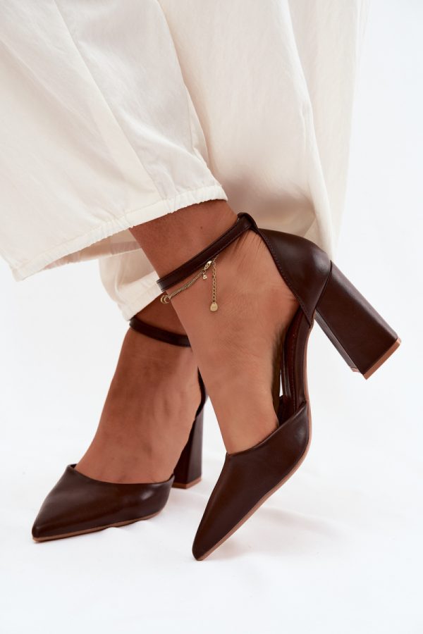 Brown Block Heel Pumps in High Heel Pumps with Fabric, Footbed and Heel Height