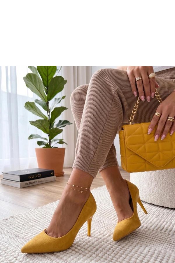 Yellow High Heels.Fabric, Footbed and Heel Height