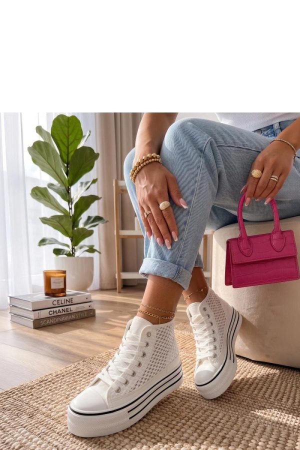 White Platform Sneakers.Fabric, Footbed and Platform Height