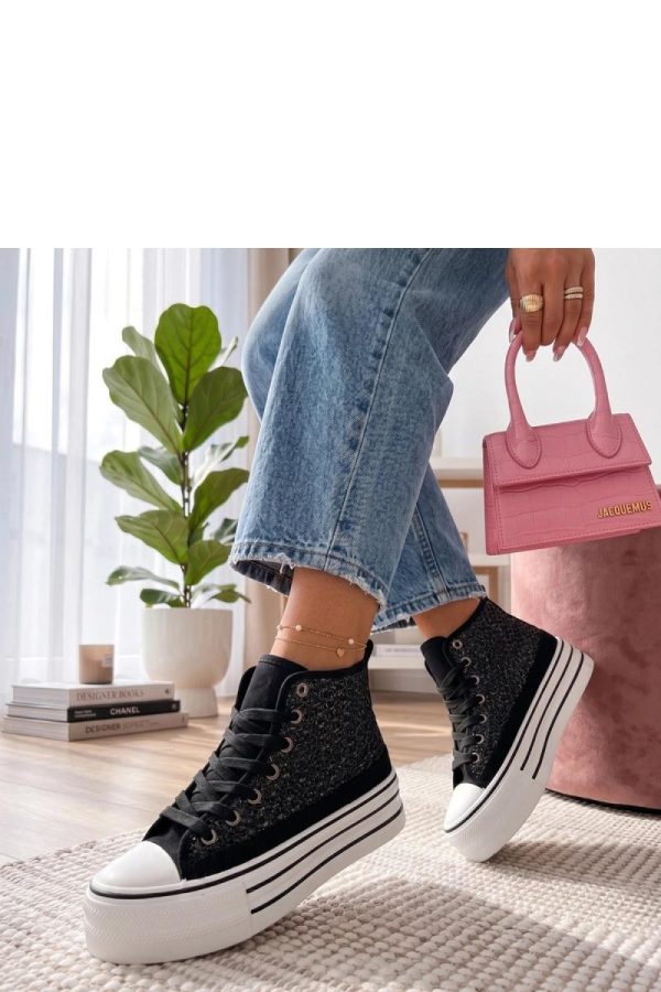 Black Platform Sneakers..Fabric, Footbed and Platform Height