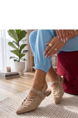 Beige Ballet Flats.Fabric, Footbed and Heel Height