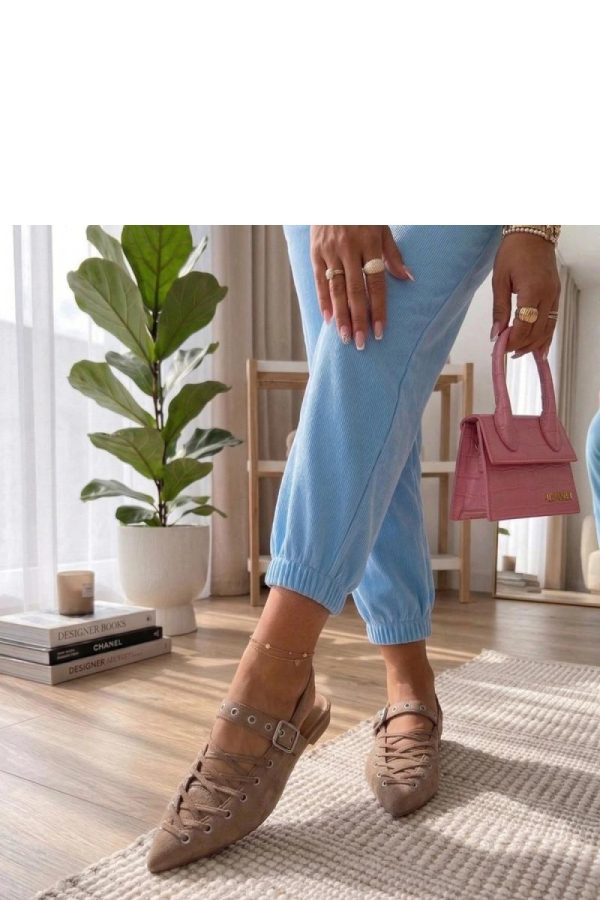 Brown Ballet Flats.Fabric, Footbed and Heel Height