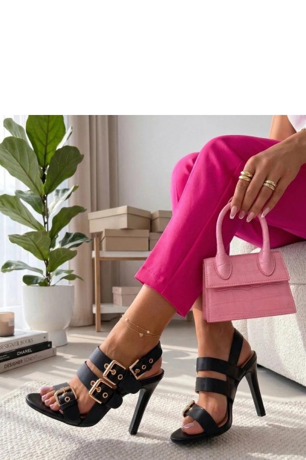 Black Heel Sandals in Sandals & Flip-Flops For Women with Fabric and Heel Height