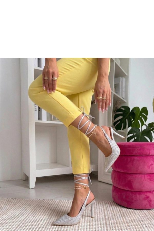 Grey Strappy High Heels..Fabric, Footbed and Heel Height