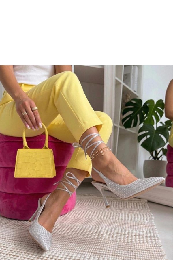 Grey Strappy High Heels..Fabric, Footbed and Heel Height