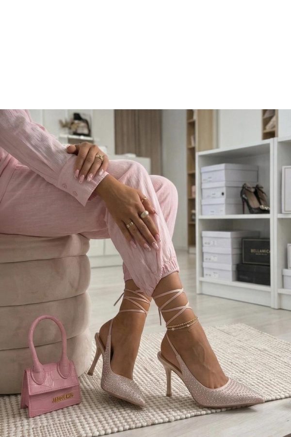 Pink Strappy High Heels.Fabric, Footbed and Heel Height