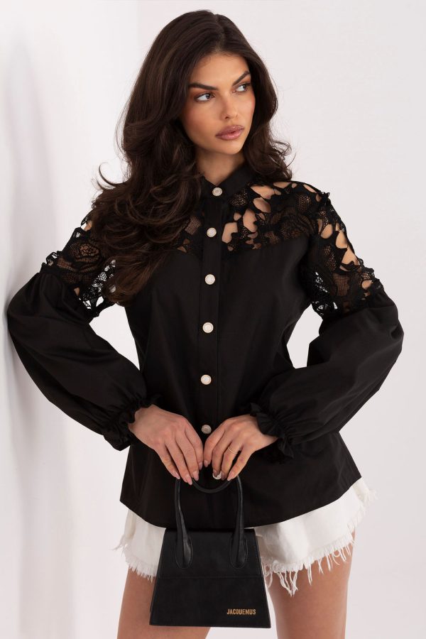 Black Long Sleeve Shirt in Shirts For Women with Cotton