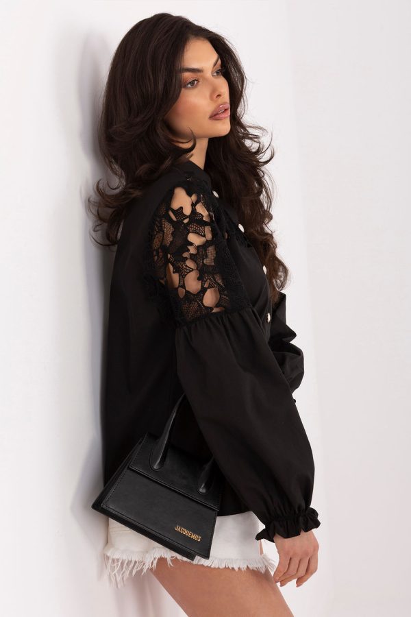 Black Long Sleeve Shirt in Shirts For Women with Cotton