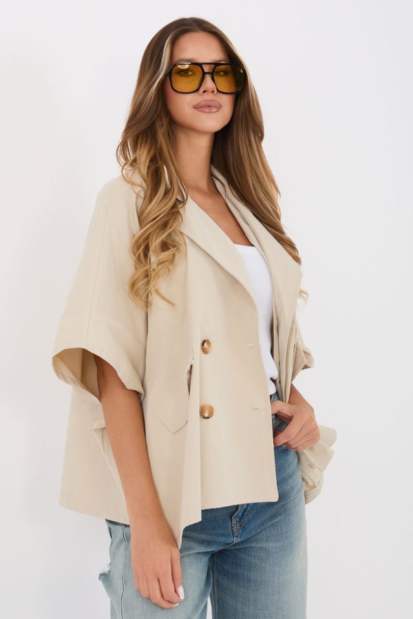 Beige Coat in Women`s Coats, Jackets with Polyester