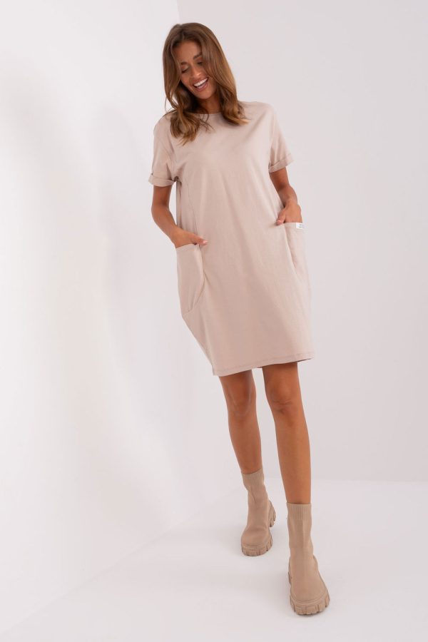 Beige Daydress in Day Dresses with Cotton and Spandex