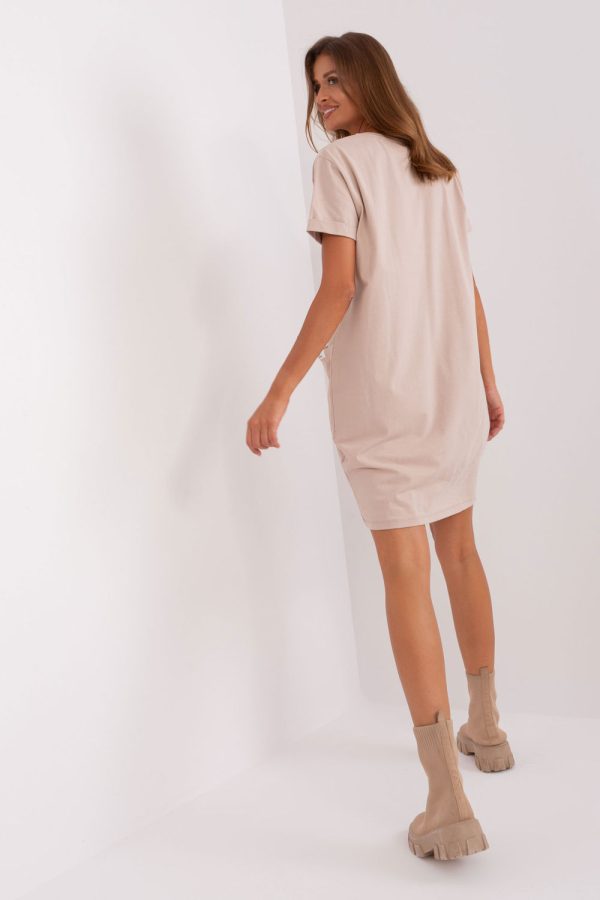 Beige Daydress in Day Dresses with Cotton and Spandex