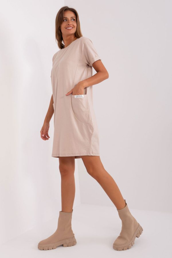 Beige Daydress in Day Dresses with Cotton and Spandex