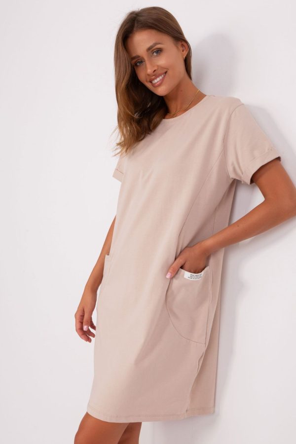 Beige Daydress in Day Dresses with Cotton and Spandex