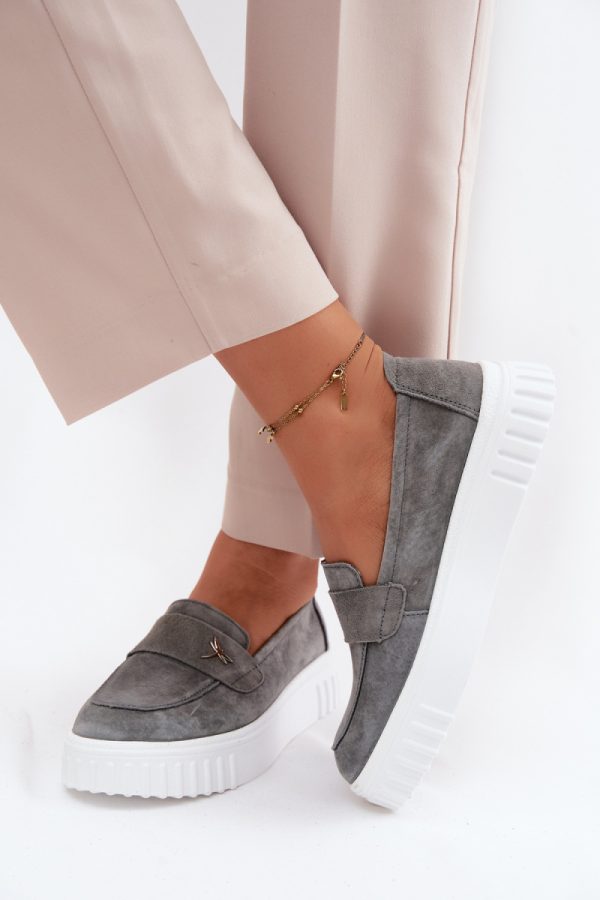 Grey Platform Shoes..Fabric, Footbed, Upper Height and Platform Height