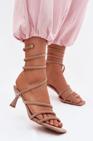 Beige Heel Sandals in Sandals & Flip-Flops For Women with Fabric, Footbed and Heel Height