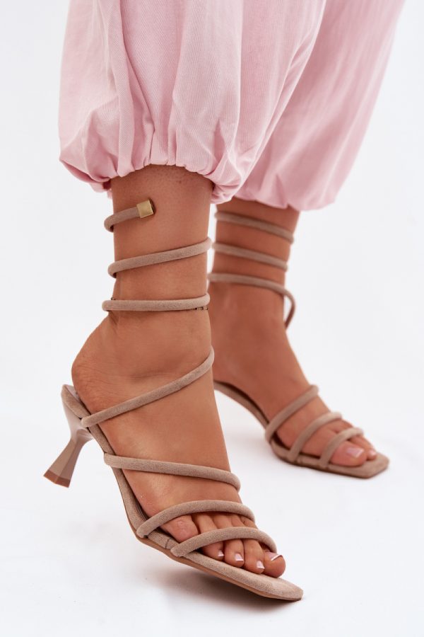Beige Heel Sandals in Sandals & Flip-Flops For Women with Fabric, Footbed and Heel Height