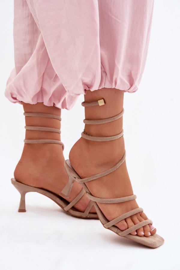Beige Heel Sandals in Sandals & Flip-Flops For Women with Fabric, Footbed and Heel Height