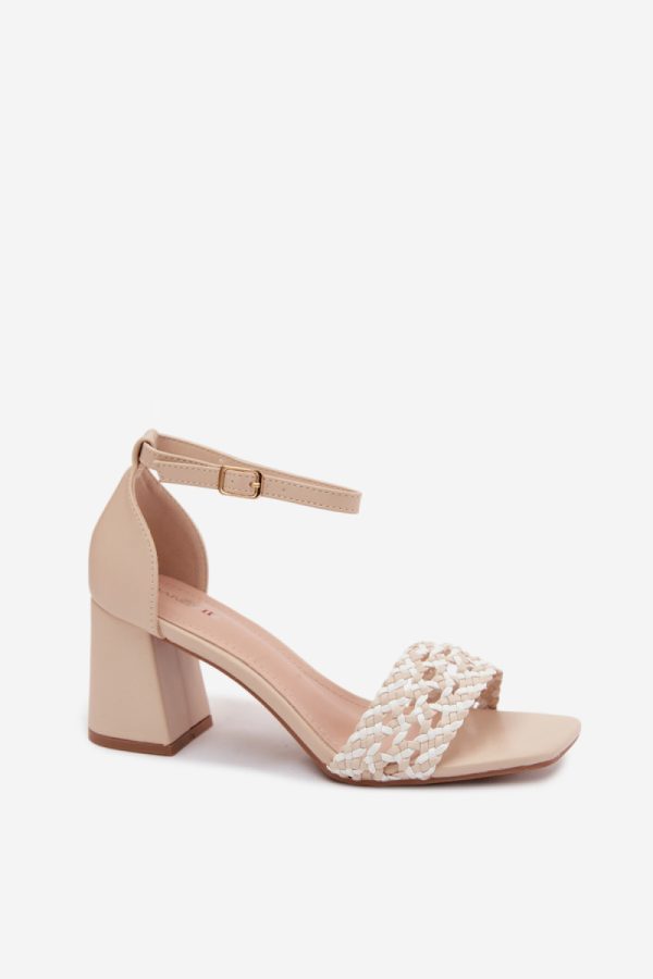 Beige Heel Sandals in Sandals & Flip-Flops For Women with Fabric, Footbed and Heel Height