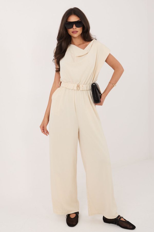 Beige Suit in Playsuits For Women with Spandex, Polyester and Viscose