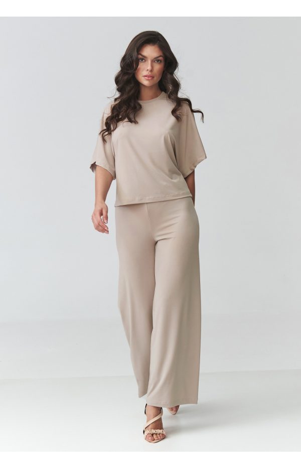 Beige Set in Pants, Trousers, Shorts with Spandex and Polyester
