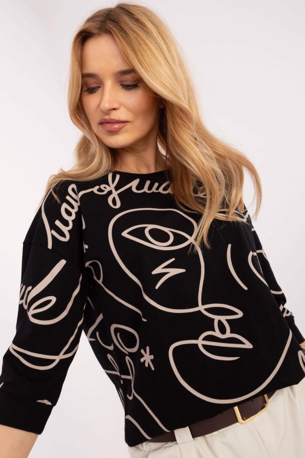 Black Blouse in Women`s Blouses, Tunics with Cotton and Spandex