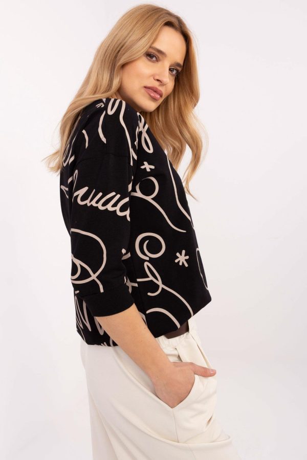 Black Blouse in Women`s Blouses, Tunics with Cotton and Spandex
