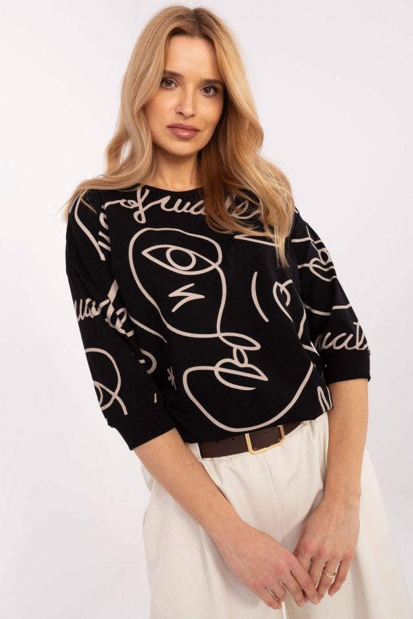 Black Blouse in Women`s Blouses, Tunics with Cotton and Spandex