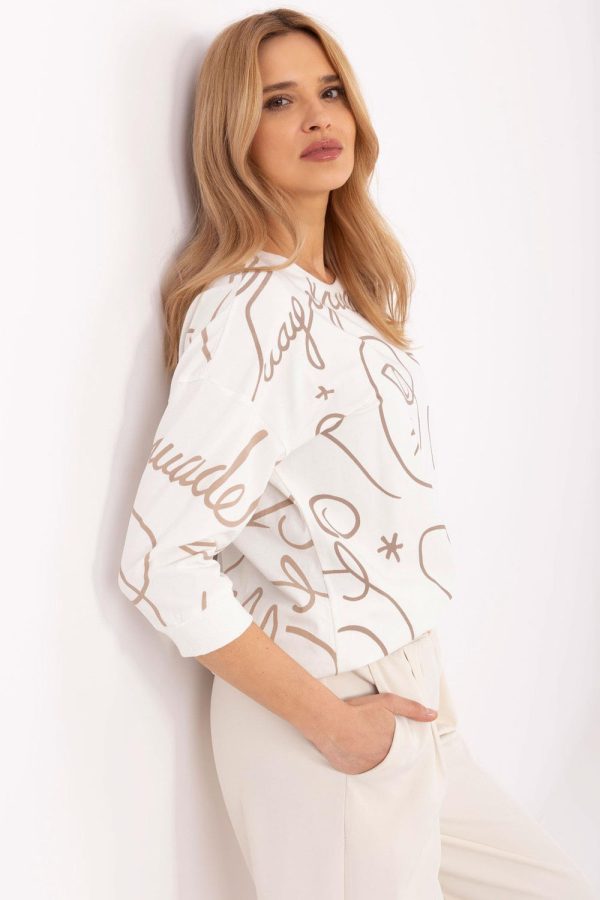 Beige Blouse in Women`s Blouses, Tunics with Cotton and Spandex