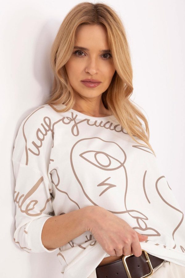 Beige Blouse in Women`s Blouses, Tunics with Cotton and Spandex