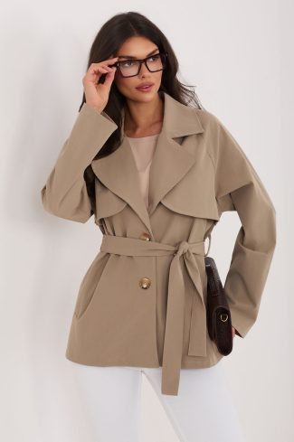 Beige Coat in Women`s Coats, Jackets with Spandex and Polyester
