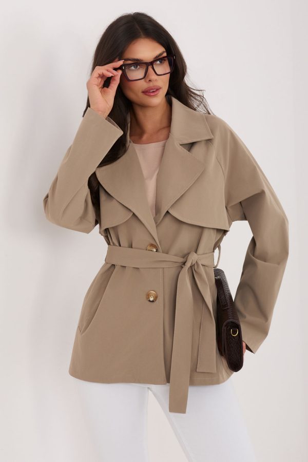 Beige Coat in Women`s Coats, Jackets with Spandex and Polyester
