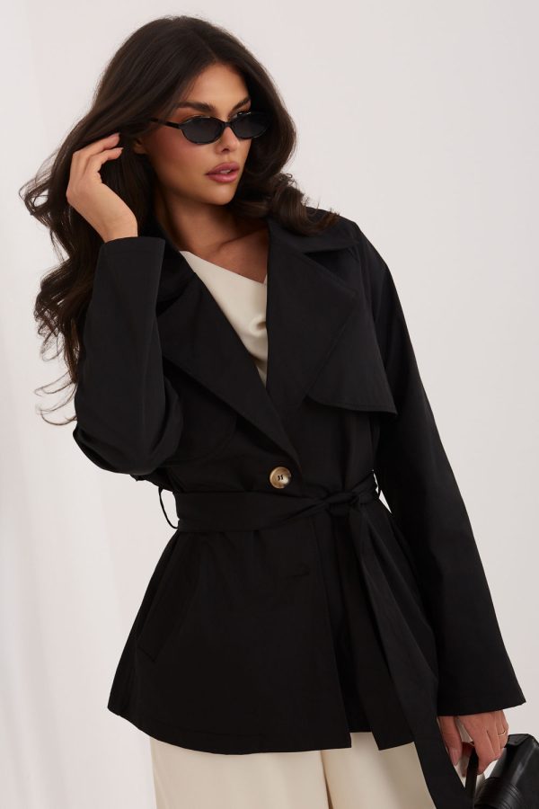 Black Coat in Women`s Coats, Jackets with Spandex and Polyester