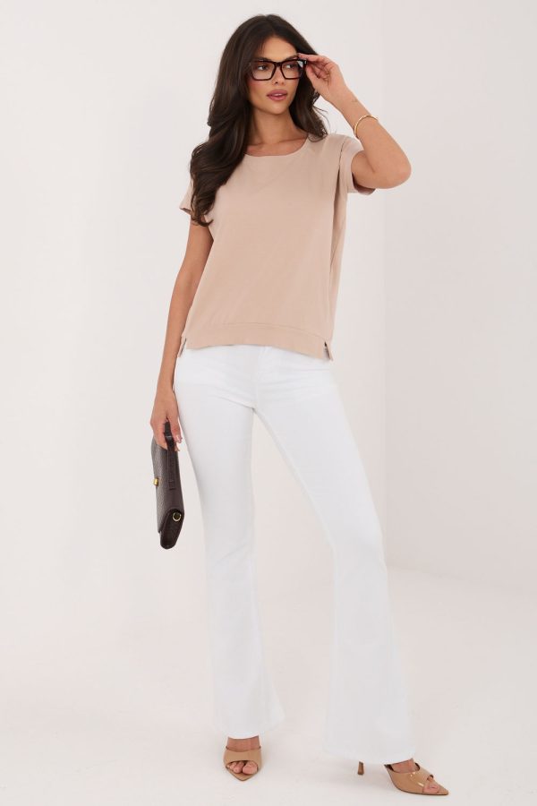 Beige Blouse in Women`s Blouses, Tunics with Cotton and Spandex