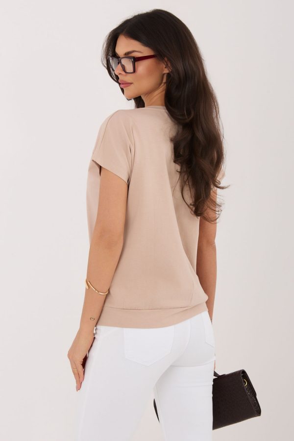 Beige Blouse in Women`s Blouses, Tunics with Cotton and Spandex