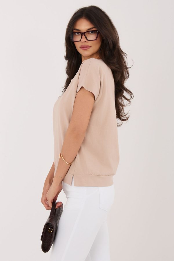 Beige Blouse in Women`s Blouses, Tunics with Cotton and Spandex