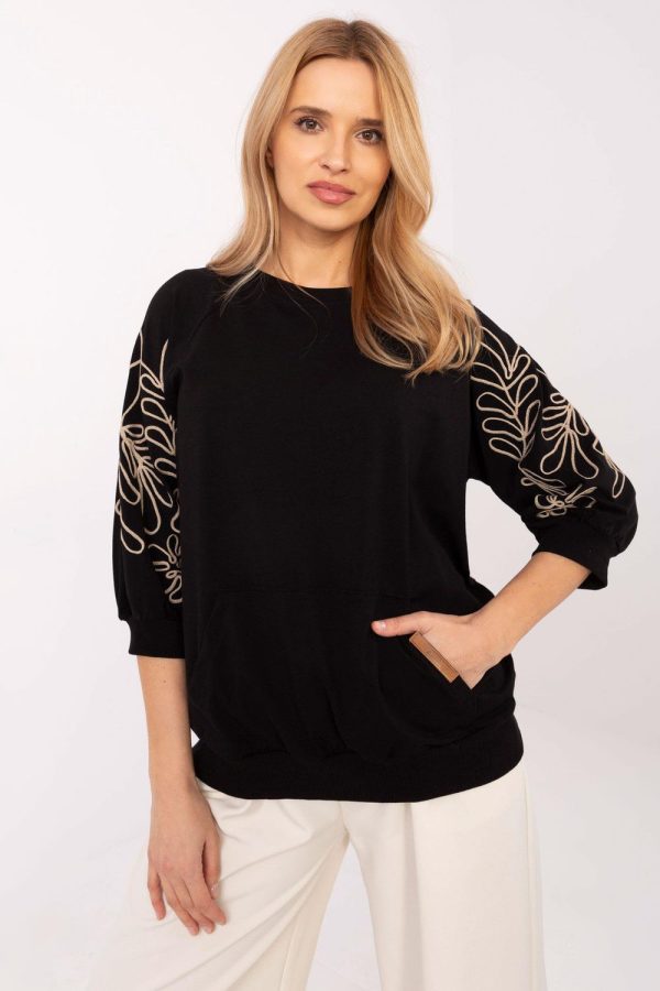 Black Sweatshirt in Sweatshirts For Women with Cotton and Spandex