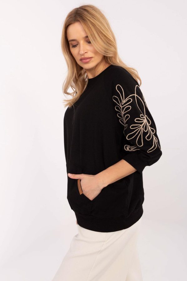 Black Sweatshirt in Sweatshirts For Women with Cotton and Spandex