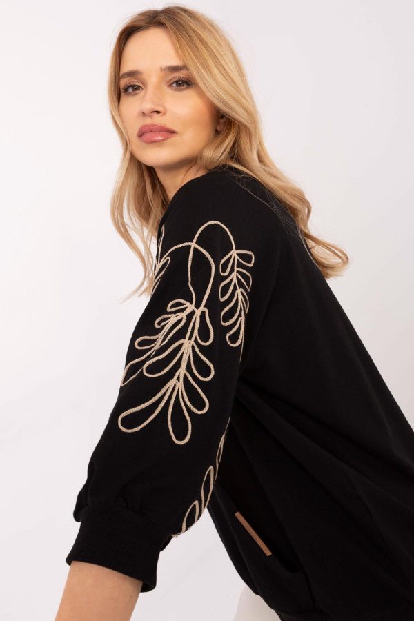 Black Sweatshirt in Sweatshirts For Women with Cotton and Spandex