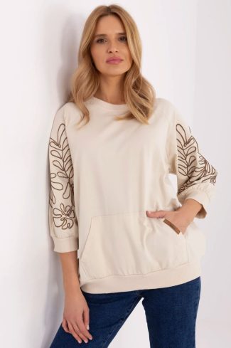 Beige Sweatshirt in Sweatshirts For Women with Cotton and Spandex